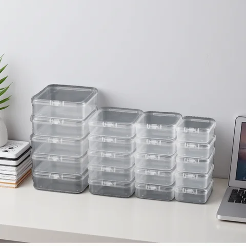 20Pcs Clear Plastic Storage Box Dust-proof Jewelry Ornament Cosmetics Candy Transparent Organizer Multifunctional Portable Boxes