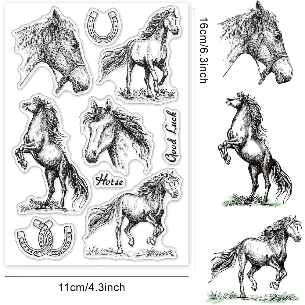 Horses Clear Stamps Horses U-Shaped Hooves Transparent Silicone Stamp Rubber Stamp for Scrapbooking Birthday Photo Album