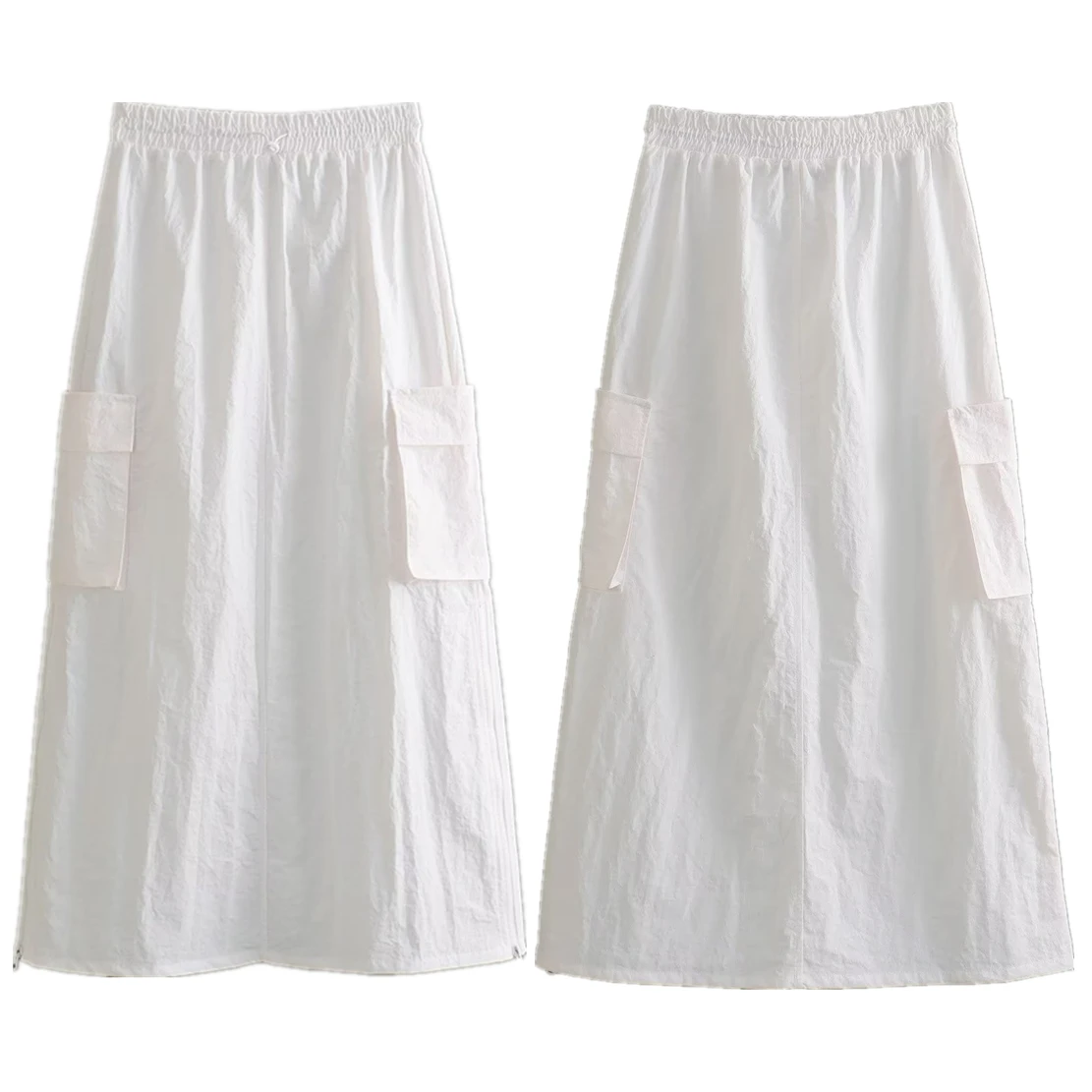 Withered England New With Vintage Pockets Fashion Ladies White Midi Skirt Medium Waist Nylon Skirts For Women