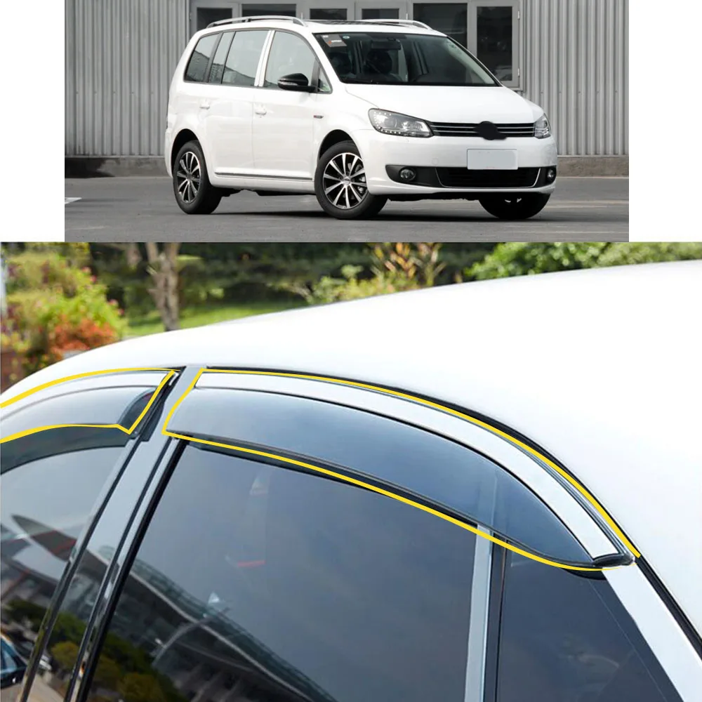 Car Sticker Plastic Window Glass Wind Visor Rain/Sun Guard Vent For VW Volkswagen Touran 2004-2005 2006-2010 2011-2012-2014-2015