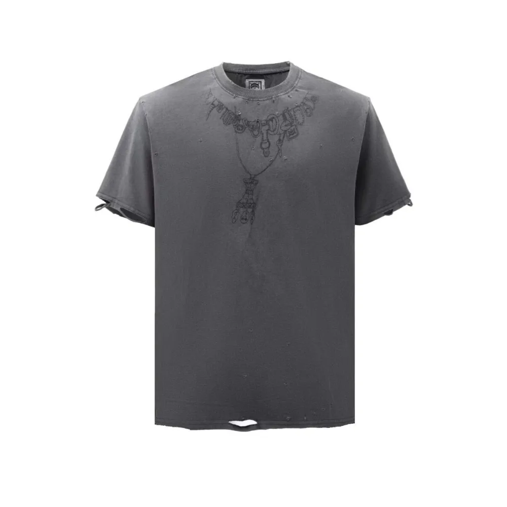 Lmyer Undercover03ss Scab Men Loose Tees Printed Destruction Necklace Washed Rock T Achive Single Item T-Shirts