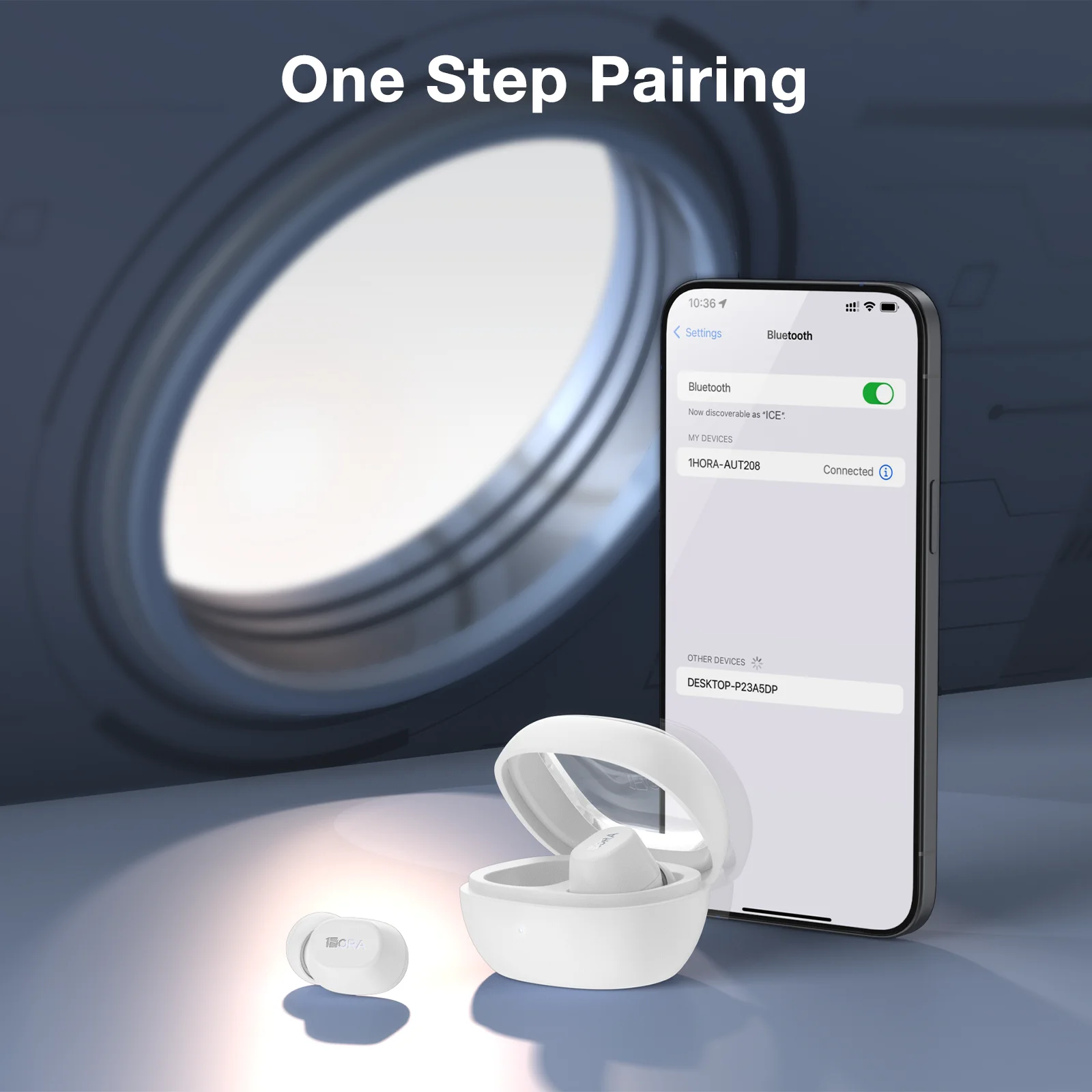 1HORA AUT208 سماعات أذن لاسلكية بلوتوث 5.3 من النوع C شحن داخل الأذن سماعة أذن توافق واسع لـ IOS/Android أبيض/أسود/أزرق