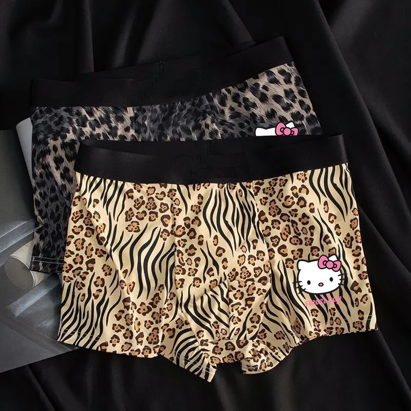 Hello Kitty Periferiche anime Cartoon Stampa leopardata Slip da ragazzo Personalità creativa Pantaloncini sexy senza traccia di seta ghiacciata Boxer carini
