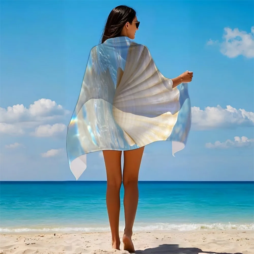 Scallop Shell Beach Scene Towel Patterned Sunscreen And Windproof Suitable For Swimming Pool Camping Travel Blanket