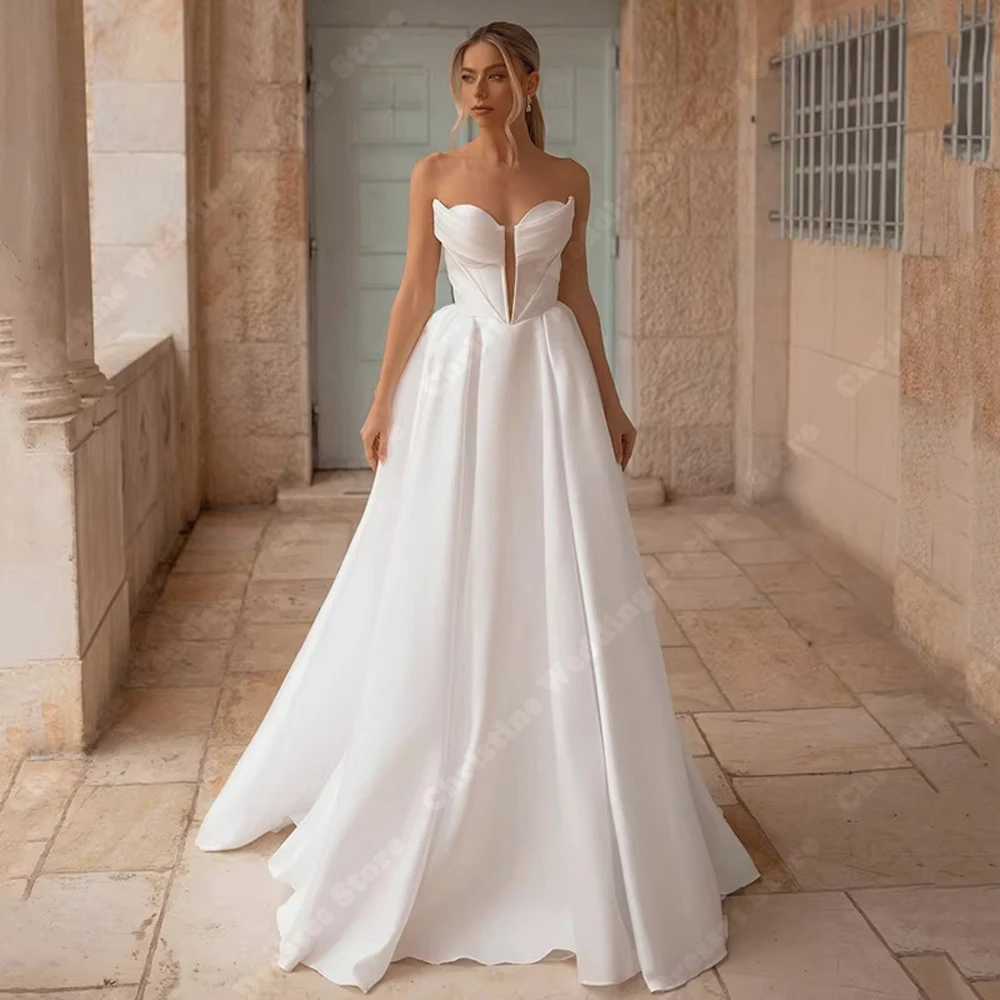 

Sweetheart Collar Sleeveless Women Wedding Dresses Sexy Tulle A-Line Bridal Gowns Backless Vestidos De Novias Customized 2025
