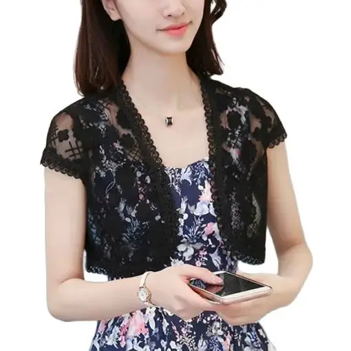 Short Sleeve Women Bolero Open Front Lace Cardigan Floral Sheer Bridal Cover Up Shrugs Crop Bolero Wedding Jackets For Dresses