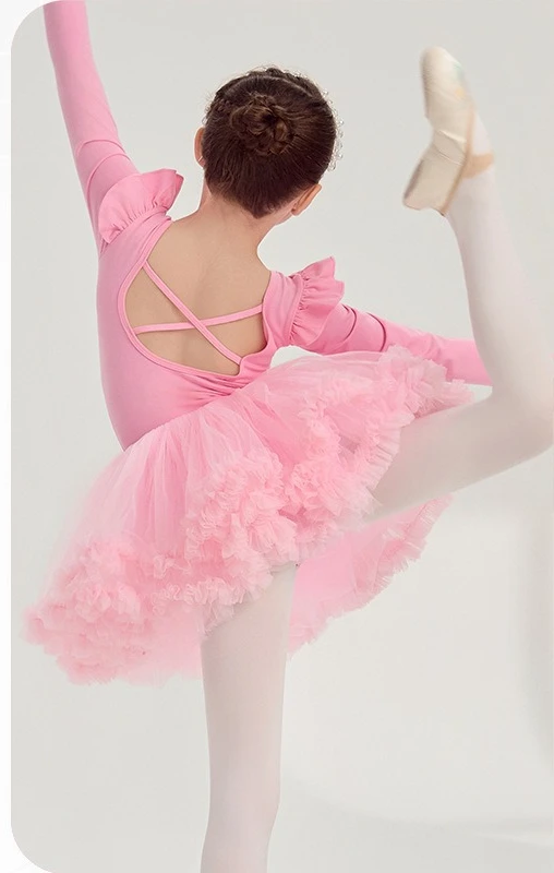 女の子用バレエ練習着-パープルコットン-ノースリーブ-レースエッジ-ダンスドレス-夏用