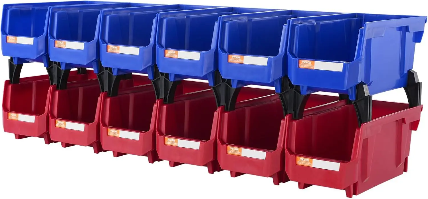 Plastic Stackable Storage Bins 12 Pack (11 x 5 x 5-Inch), Hanging Storage Organizer Bins, Heavy Duty Stacking Containers