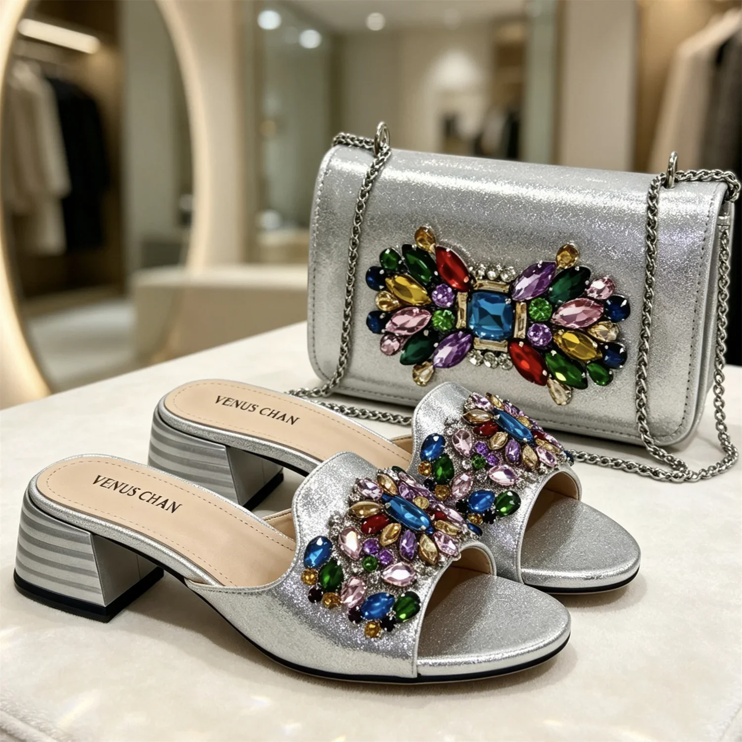 Italienische Mode-Bankettschuhe und -Taschen, afrikanische Damenhandtaschen mit Strassverzierung und Damen-High-Heels – Detail 2