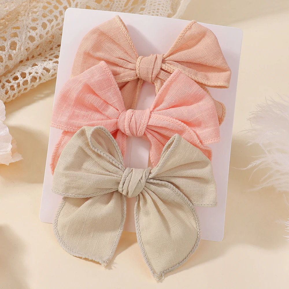 Pinces à cheveux en coton pour bébés filles, 3 pièces/ensemble, faites à la main, grand nœud papillon, épingles à cheveux sûres, couvre-chef, accessoires pour enfants, automne