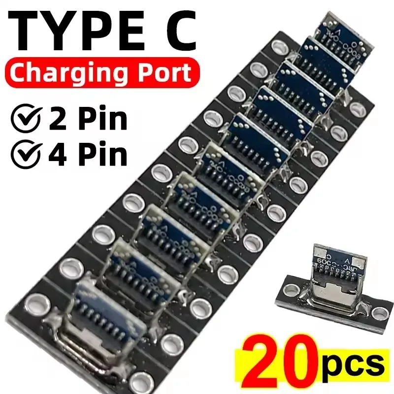 5/20Pcs Type-C 2Pin 4Pin Female Connector Jack Data Charging Port Connector Small Electrical Charging Base with Fixing Plate
