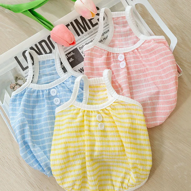 

Small Fresh Dog Clothes Candy Colour Pet Striped Sling Small Dog Teddy Breathable Vest Bichon Frise Summer Clothing