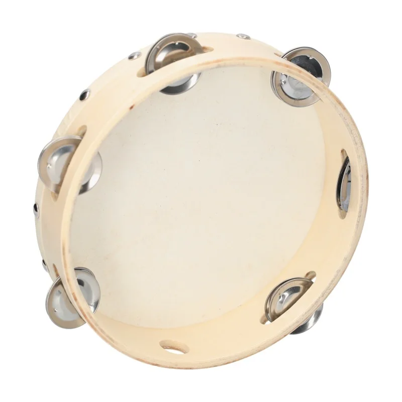 4/6/8 Inch Hand Tambourine with Metal Single Row Jingles Sheepskin Drum Wooden Tambourines Musical Timbrel for Dancine Party