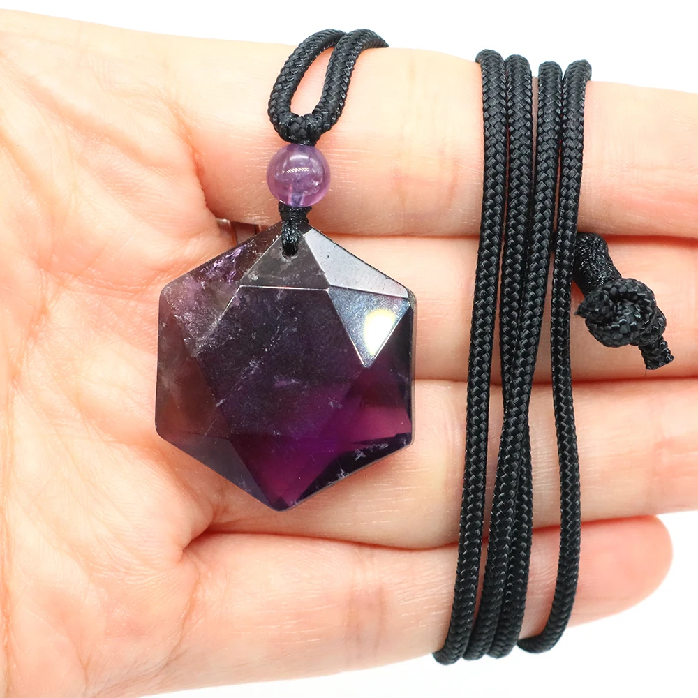 Fashion Hexagram Star Pendant Necklace Natural Stone Healing Ameheyst Gemstone Black Obsidian Lucky Love Crystal Jewelry Gifts