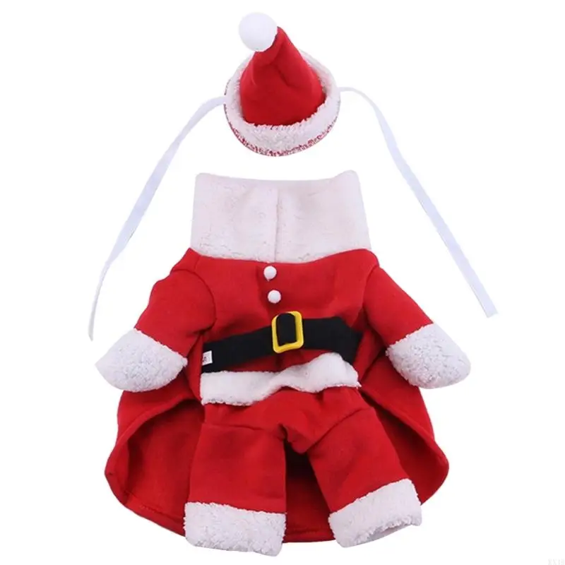 KX4B Santa Costume Dog Christment Santa Suit & Hat Set Sở trang phục Plush PET