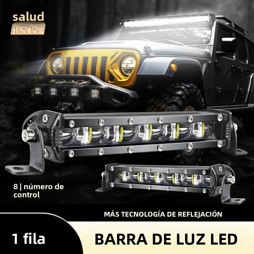 Barra de Luz LED Ultra Delgada HAOLIDE de 8 Pulgadas, 1 Fila, Luz de Conducción Blanca de 6000k 6D para Auto, Tractor, SUV, Camioneta, Barco, 4x4, Uso Todoterreno