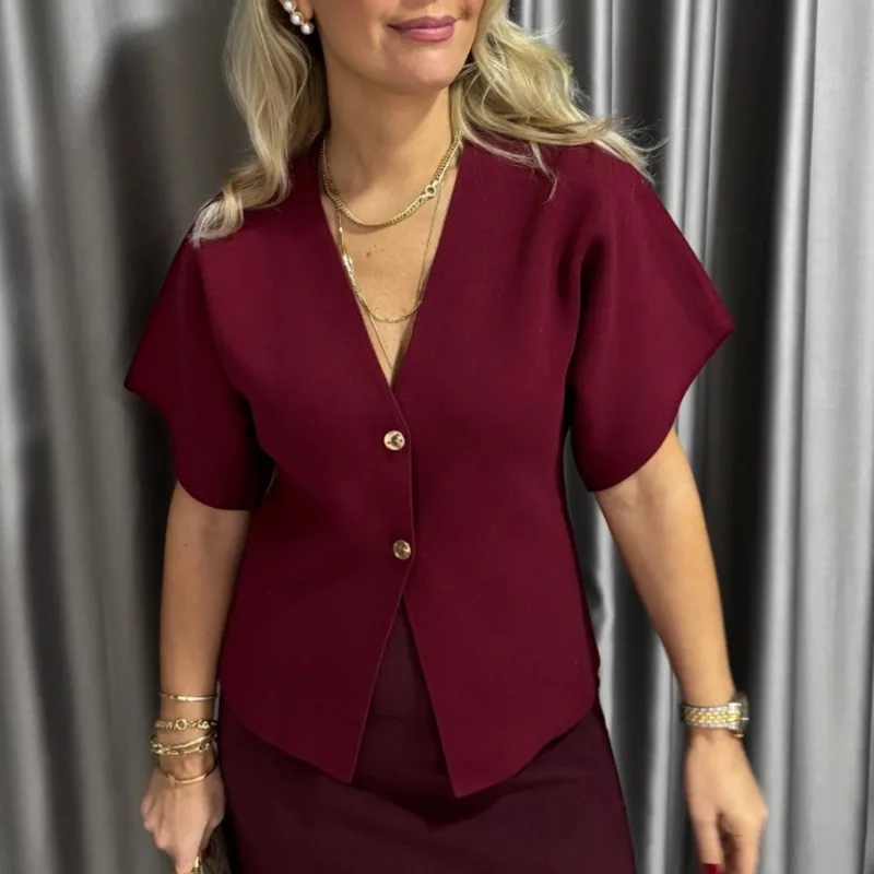 เสื้อคาร์ดิแกนผู้หญิง Talenza แฟชั่นลำลอง คอวี ผ้าริบ ติดกระดุม ท็อปถัก ดีไซน์หรูหรา สไตล์ชิค เหมาะสำหรับใส่ทำงาน ฤดูใบไม้ผลิ สีพื้น 2026 เสื้อคาร์ดิแกนผู้หญิง