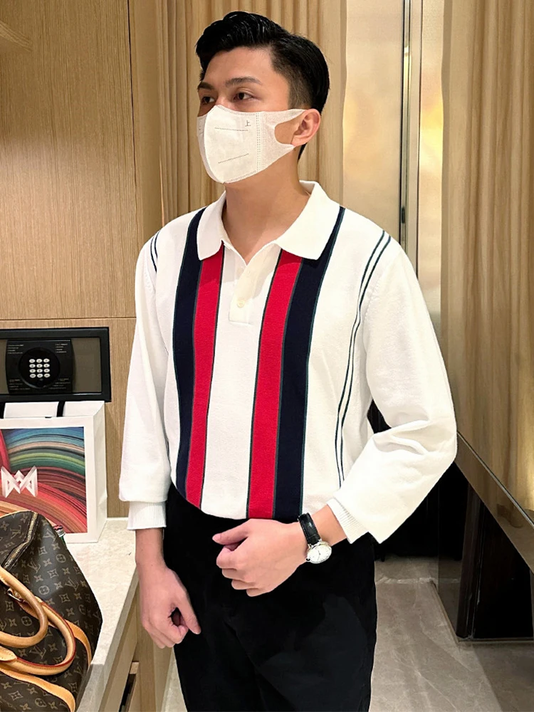 

Faionable Busin Sle Knitted Long Sve irt Men Slim Fit Retro Color Blo Collar Formal Wear Autumn ...