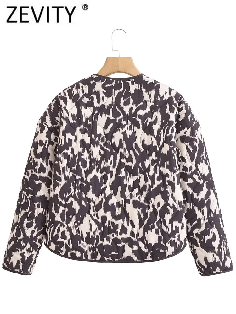 ZEVITY 2024 Women Vintage Animal Graffiti Print Cotton Jacket Female Chic Long Sleeve Breasted Casual Pockets Coat Tops CT7143