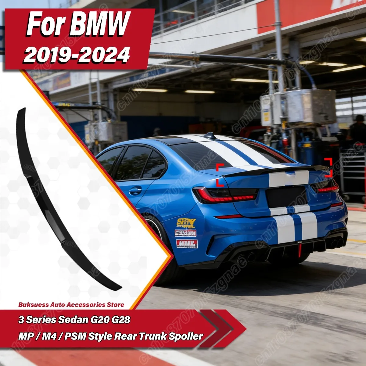 

For BMW 3 Series Sedan G20 G28 2019 2020 2021 2022 2023 2024 Car MP / M4 / PSM Style Rear Trunk Spoiler Wing Splitter Body Kit