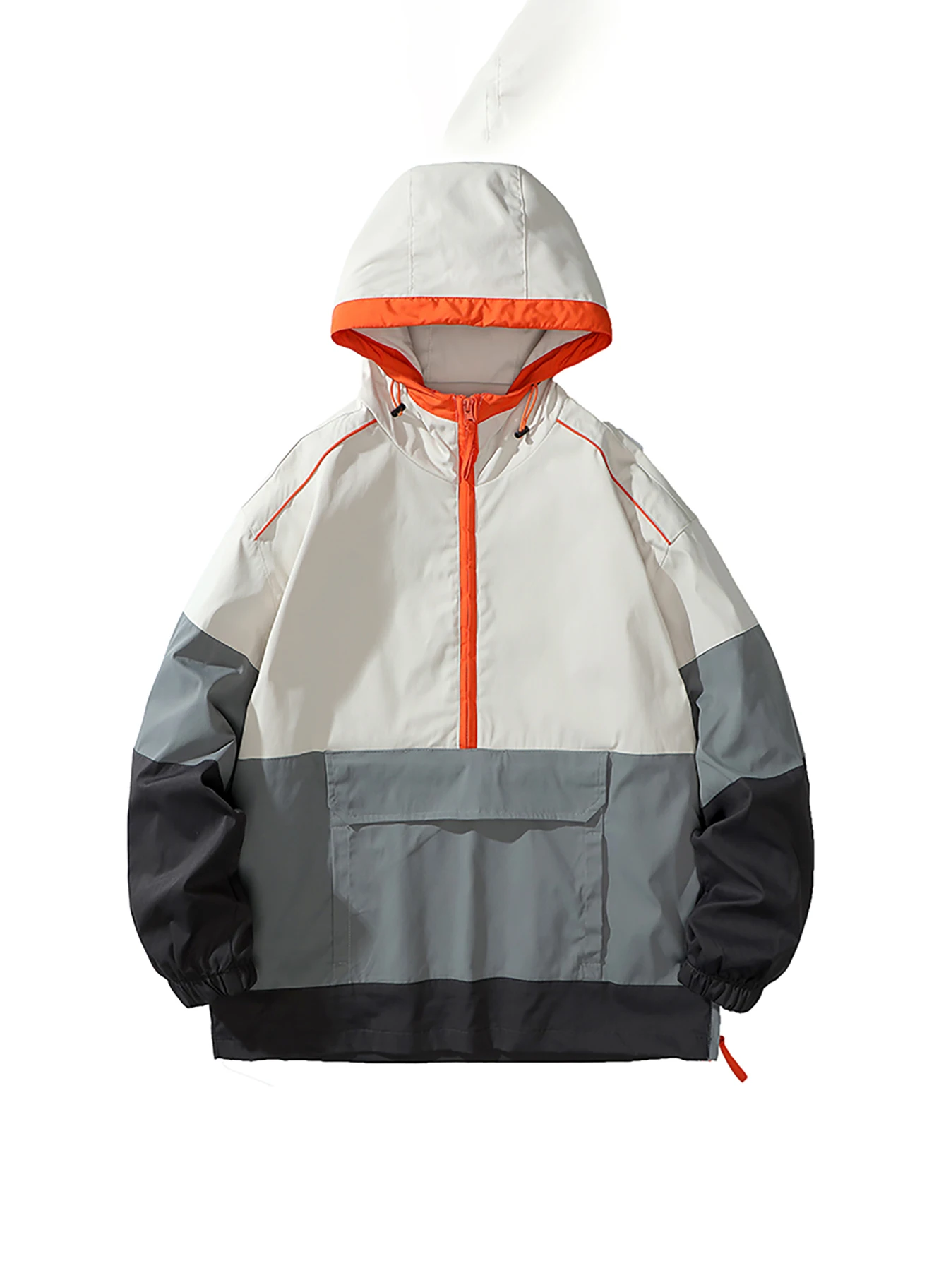 Men's Spring Summer Solid Color Splicing Casual High Collar Hooded Jacket Windproof Rainproof Lightweight Outdoor Sportswear