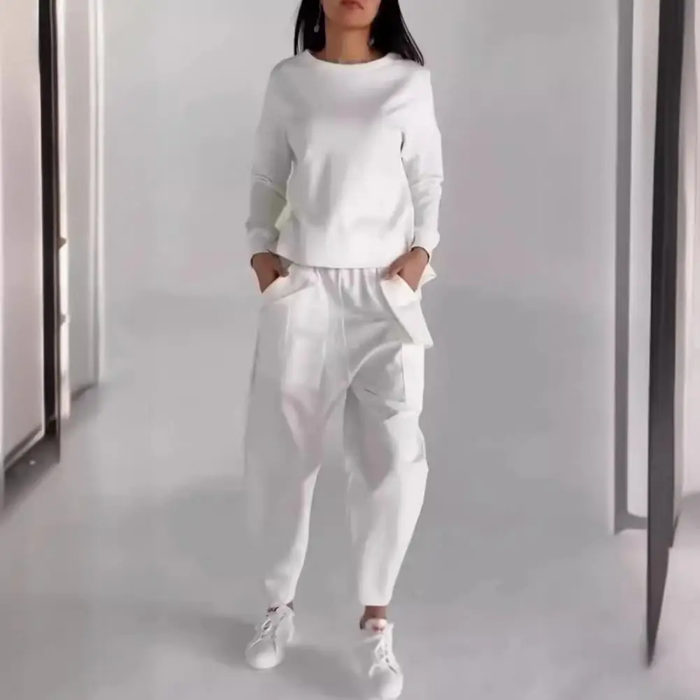 

Spring Outfit Women's 2-piece Top Pants Set with Long Sleeves O Neck T-shirt Elastic Waist Ankle-banded Trousers Big for Ol