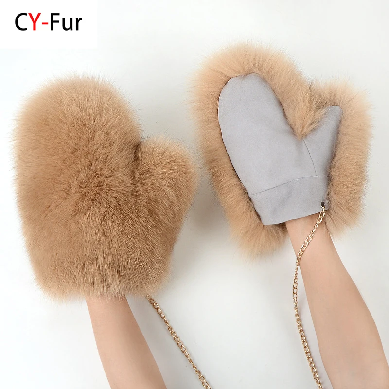 2024 New Brand Winter Women Natural Real Fox Fur Gloves Warm 100% Genuine Fox Fur Mittens Girl Fashion Luxur Real Fox Fur Glove