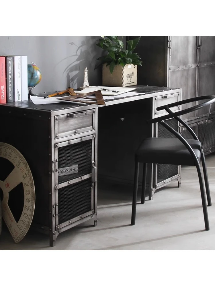 Industrial Style Iron Solid Wood Desk Creative Computer Desk Retro Distressed Desk  Designer Workbench living room furniture