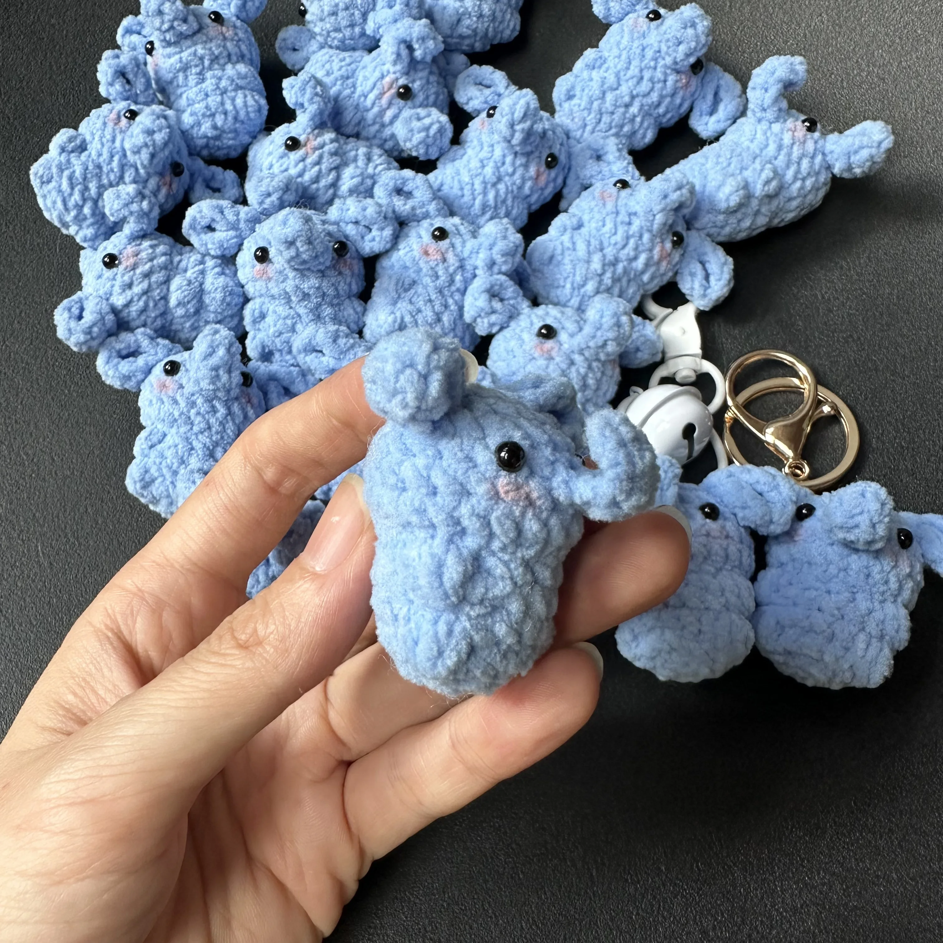 5pcs Handmade 4cm Knitting Mini Fudge Little Elephan Keychain Crochet Schoolbag Pendant Accessories Doll Keyrings Wholesale