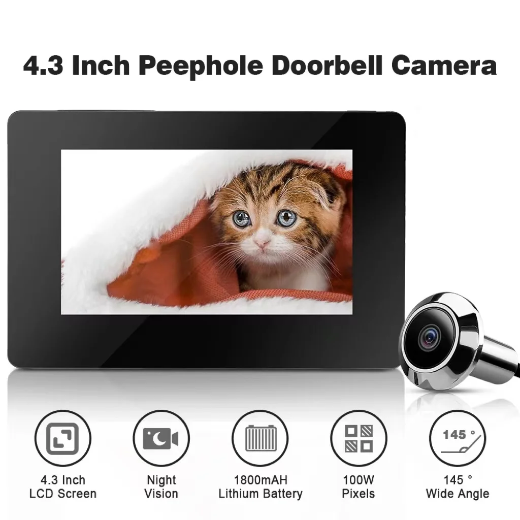 

4.3 Inch Peephole Door Viewer Doorbell Camera 145° LCD 100W Pixels Smart Electronic Cat Eye Door Camera Outdoor Monitor