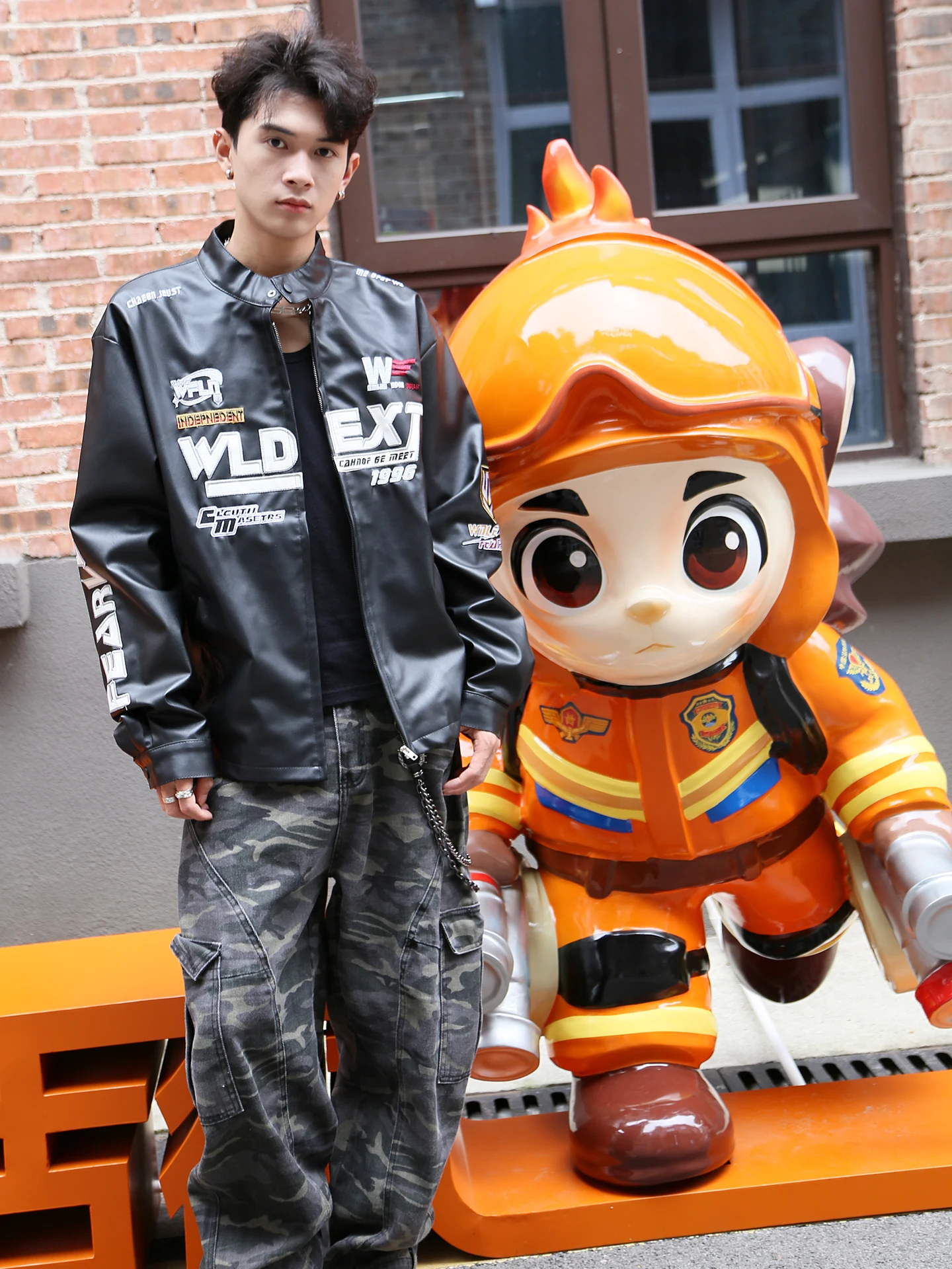 

American Sle Motorcycle PU Leather Jaet Men's Spring Autumn Pilot Cool Haome High End Sensation Racing Suit Jaet