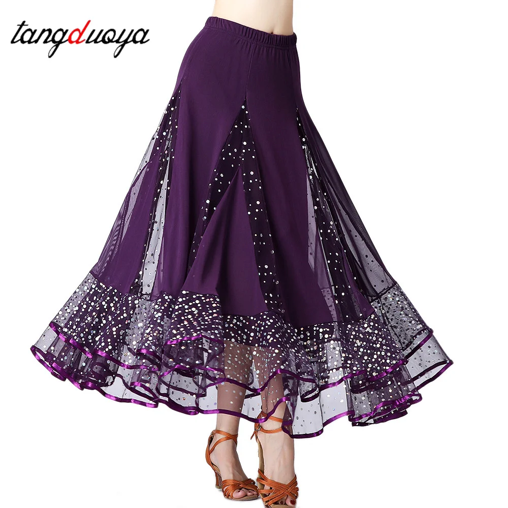 กระโปรงเต้นรำบอลรูมสำหรับผู้หญิง ประดับเลื่อม กระโปรงครึ่งตัว ชุดเต้นวอลซ์ เอวยางยืด กระโปรงบานใหญ่ ชุดเต้นสำหรับผู้ใหญ่ ชุดเต้นระบำหน้าท้อง อุปกรณ์เสริม