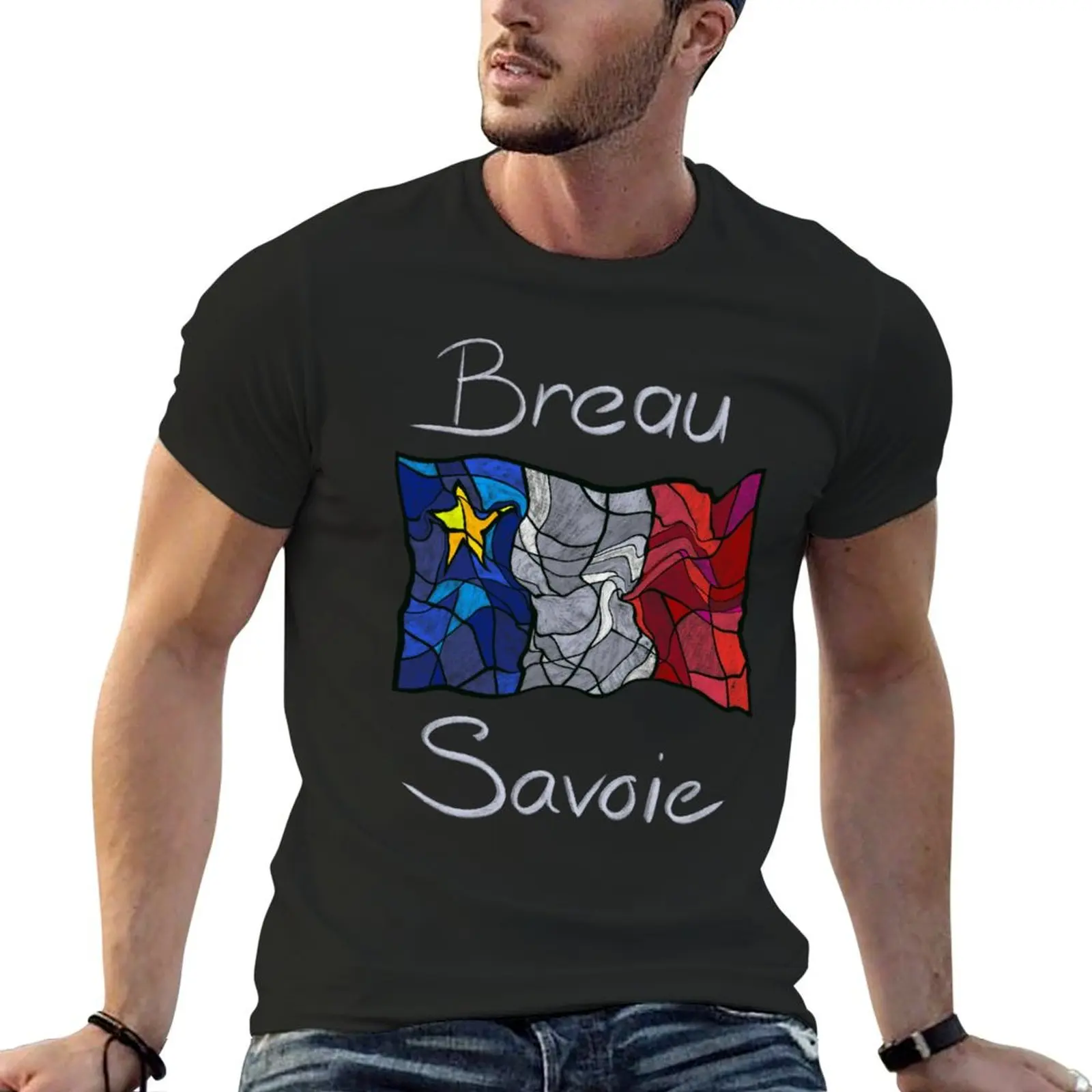 Acadian Flag pastel liquid mosaic Breau-Savoie - Drapeau acadien mosa?que liquide pastel vitrail Breau-Savoie T-shirt