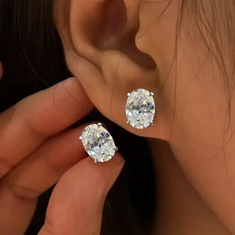 

1ct-4ct Oval Moissanite Wedding Earrings For Women S925 Silver Plated 18K Gold Can Pass Diamond Test Party Earrings Gift