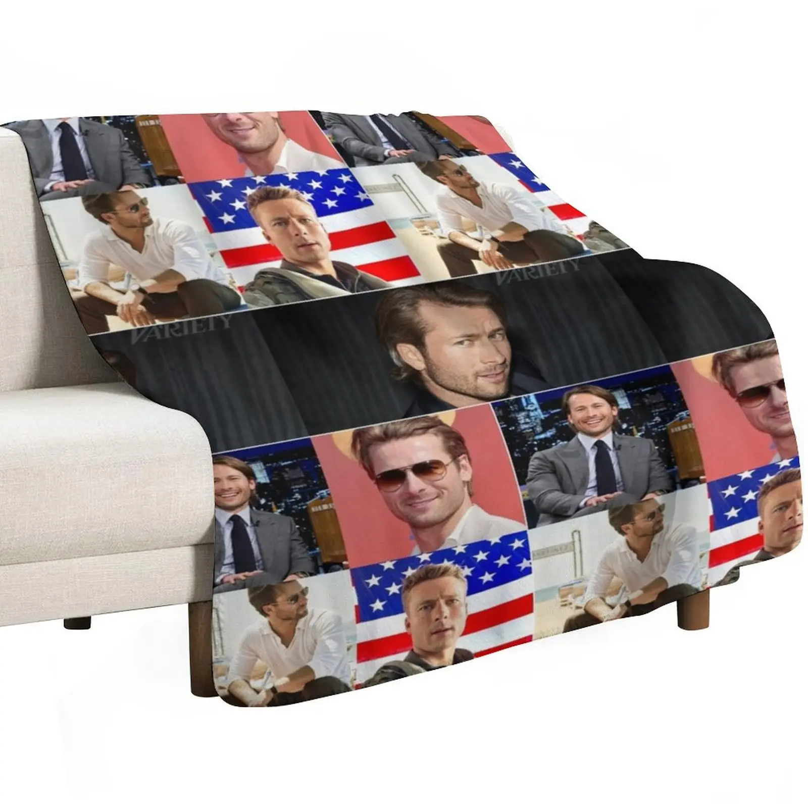 Glen Powell American actor Cool Photos Compilation Collage - 1 Throw Blanket Stylish Warm Blanket for Living Room Bedroom