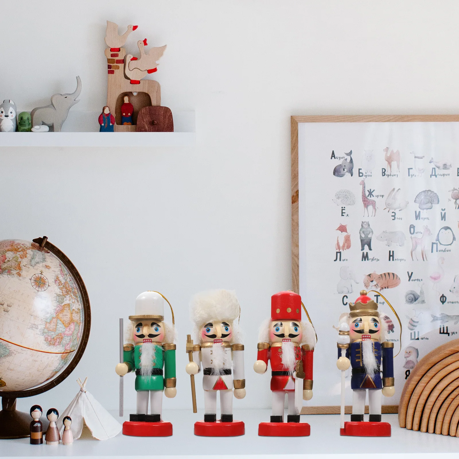 

4pcs Wooden Nutcracker Light Soldier Design Colorful Home Decor Cafe Window Decoration Kids Gift Christmas