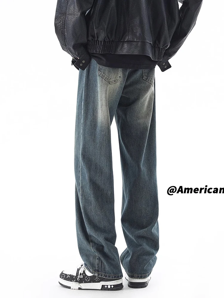 

Мужские свободные джинсы прямого кроя со средней посадкой, на молнии, классические, из синего денима, весна 2024, новые, в американском ретро-стиле, длинные брюки