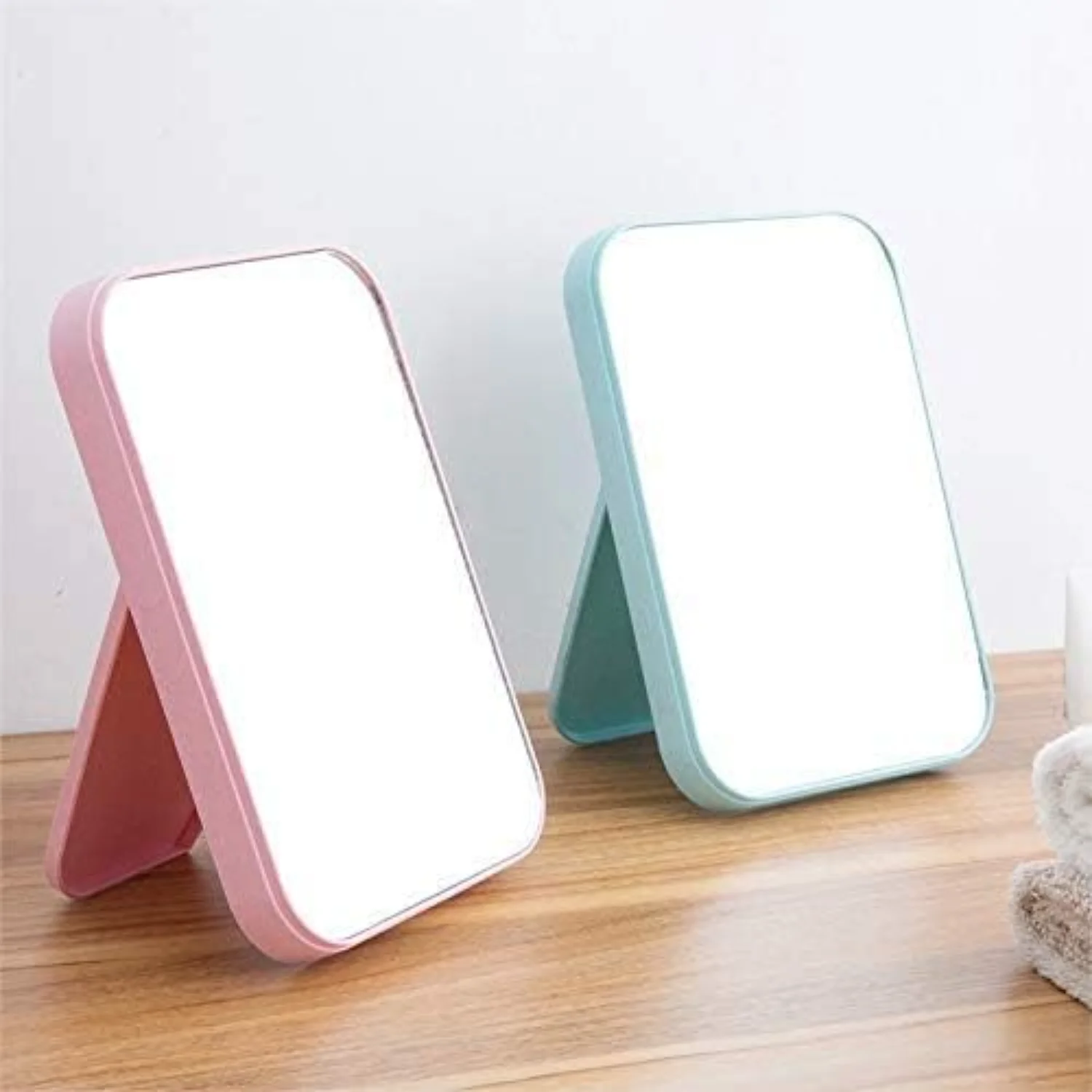 Desktop Foldable Makeup Mirror Simple Portable Princess Mirror Square Makeup Mirror for Women (White)