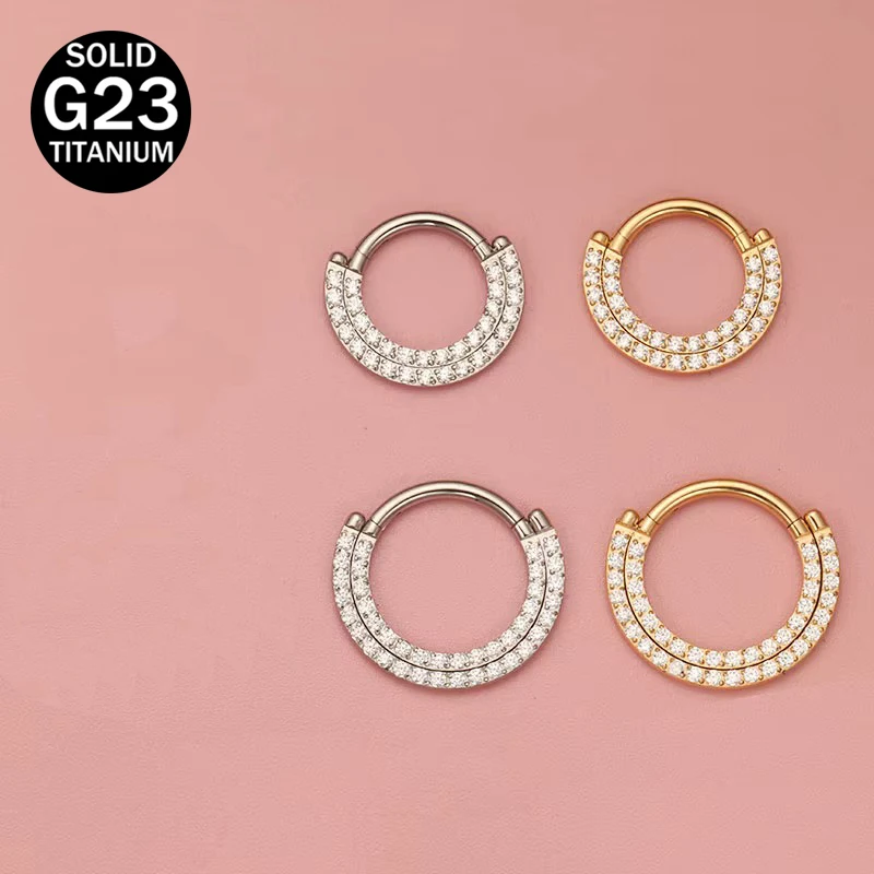 ASTM F136 Titanium Clicker Septum Nose Ring Sector CZ Daith Earring Hoop Front Facing Hinged Segment Piercing Body Jewelry
