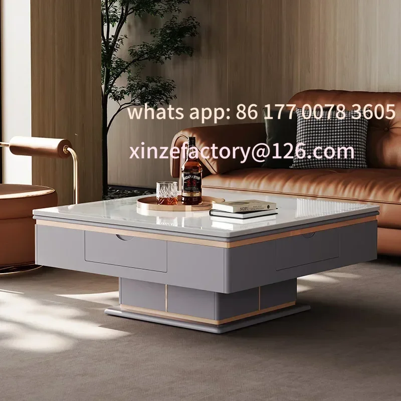 

Customizable integrated automatic rock slab silent luxury solid wood tableLifting electric mahjong table dining table