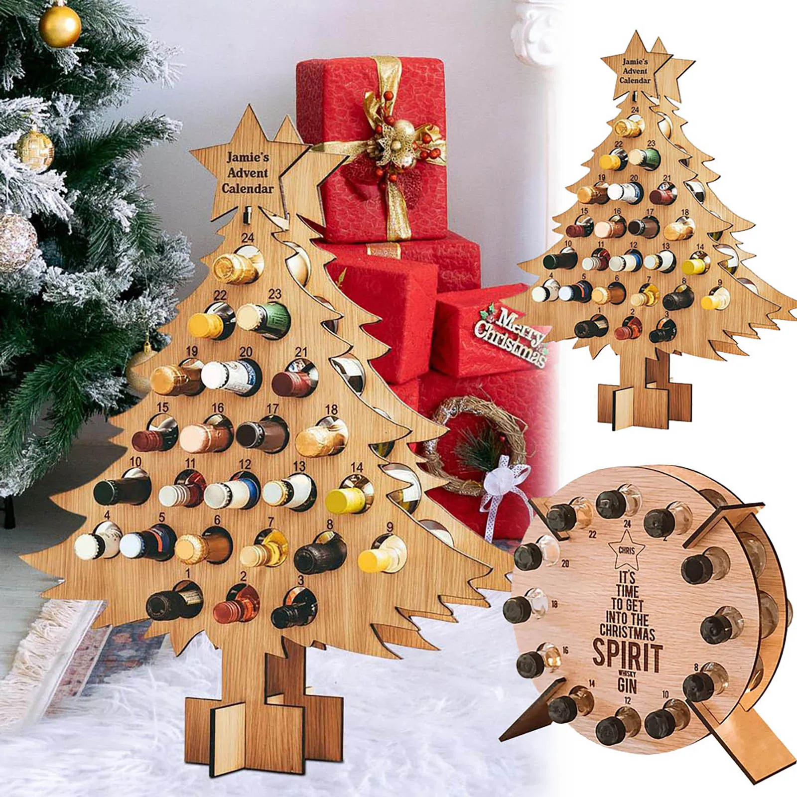Weihnachten Adventskalender Weinhalter für 2024, Countdown-Kalender, Weinregal, Weihnachten, Holz, Weinflaschenständer, Dekoration für Zuhause