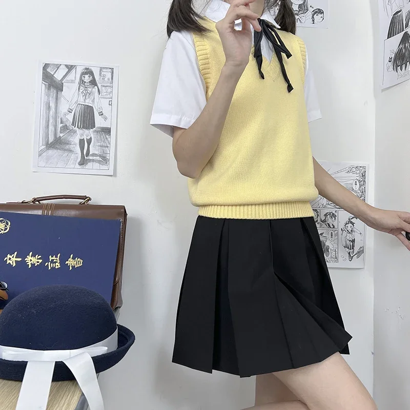 S 2XL Japan High School Classic Knit Vests Solid Color Seifuku Sleeveless Pullover Women Sweaters for JK Uniform Student Clothes