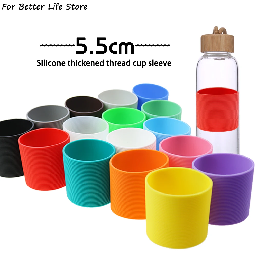 1Pc 22G 5.5cm Colour Soft Silicone Heat Insulated Cup Sleeve Antiskid Grain Stripes Non-slip Wraps Glass Odorless Anti Slip