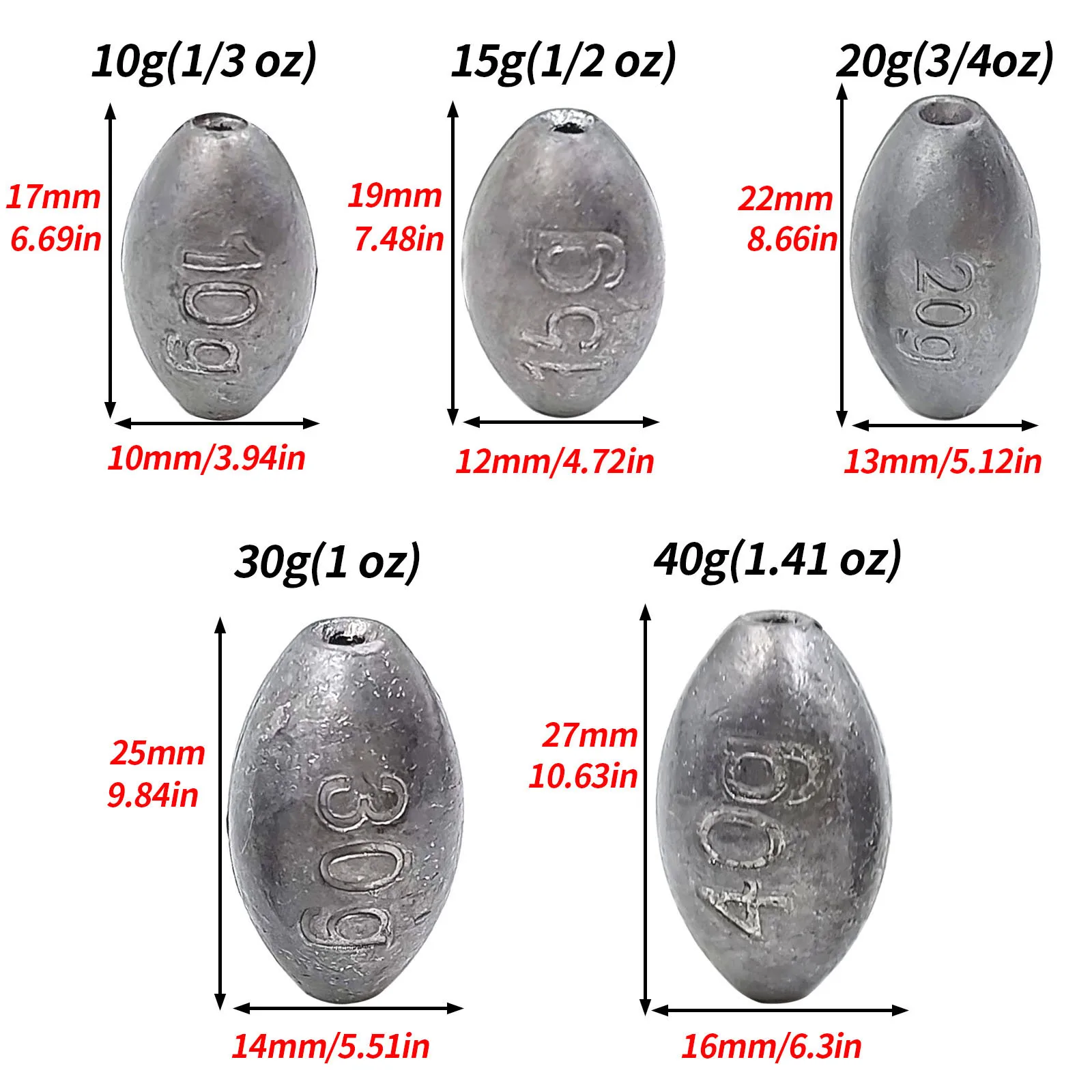 Egg Weights Fishing Sinkers Saltwater Freshwater Texas Carolina Rig Bass Fishing Oval Slip Lead Worm Weight Sinker 10g to 40g