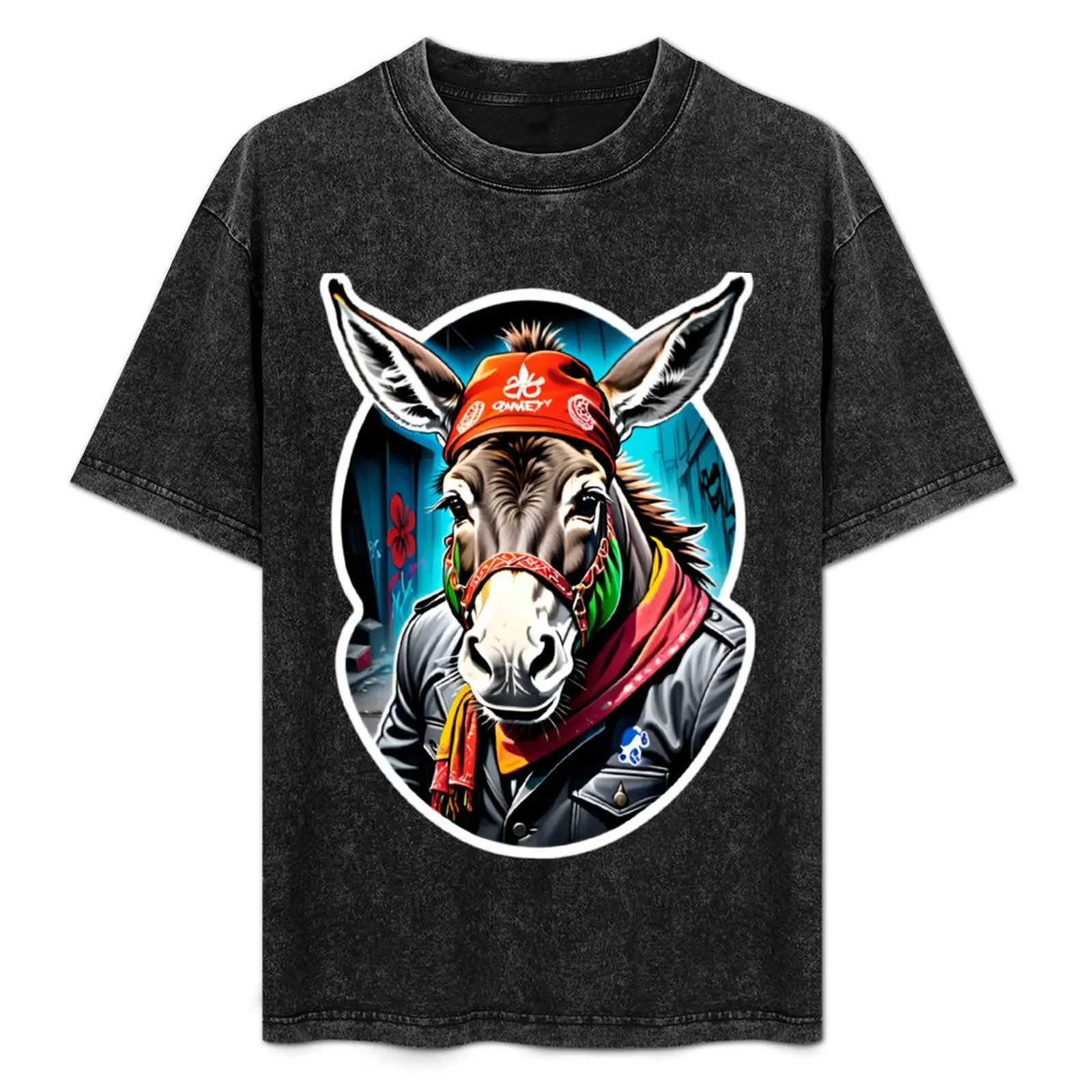 Cool Stylish Donkey With Bandana T-Shirt anime figures anime clothes Men's t-shirts