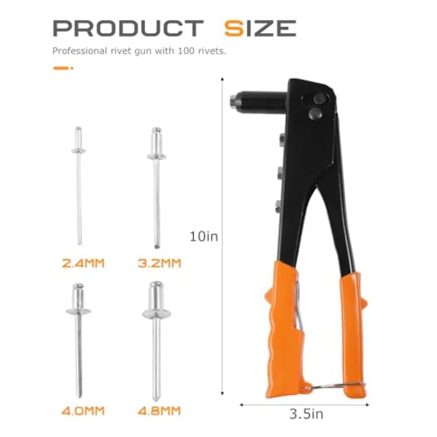 Heavy Duty Manual Rivet Gun Kit for Automotive and Metal Sheet Fastening Includes 4Size 100 Rivets 3 321 85 323 16 Ideal for Re