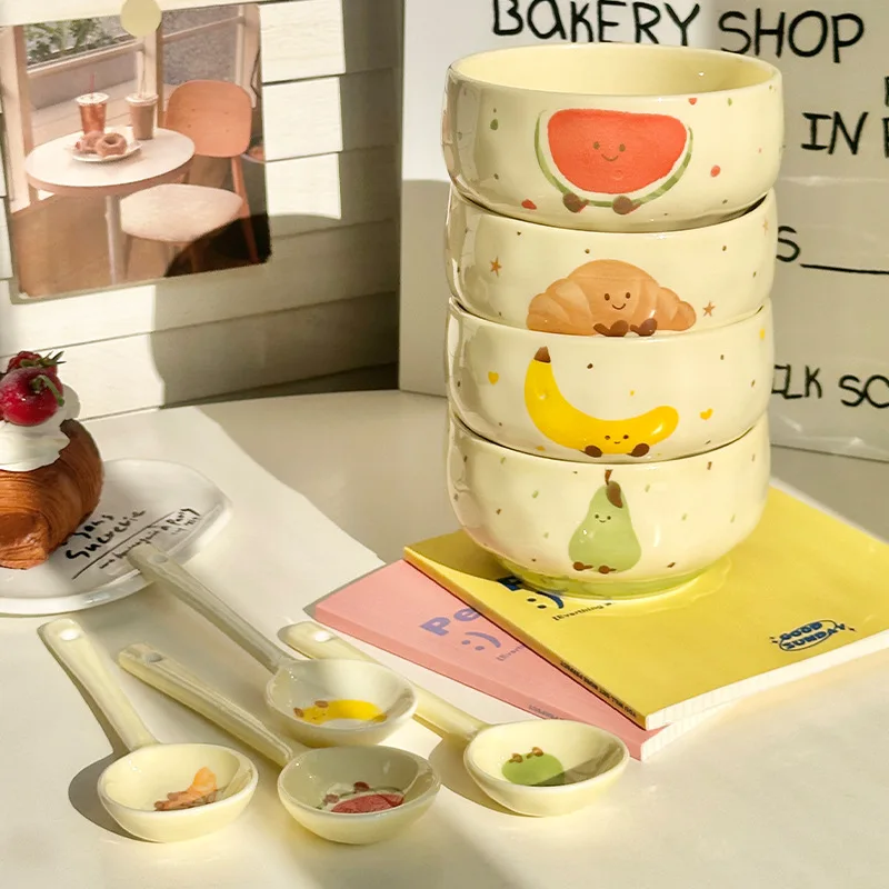 Fruit Can Sing Rice Bowl,High-value Kitchen Utensils,Cute Yogurt Dessert Fruit Salad Bowl,Special Bowls Utensils, Ramen Bowl Set