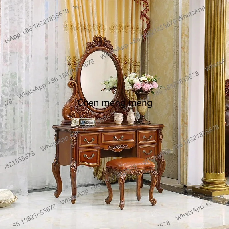 

Decorations Storage Vanity Desk Mirror Brown Wood Lounges Vanity Desk Makeup Drawers Modern Coiffeuse Chambre