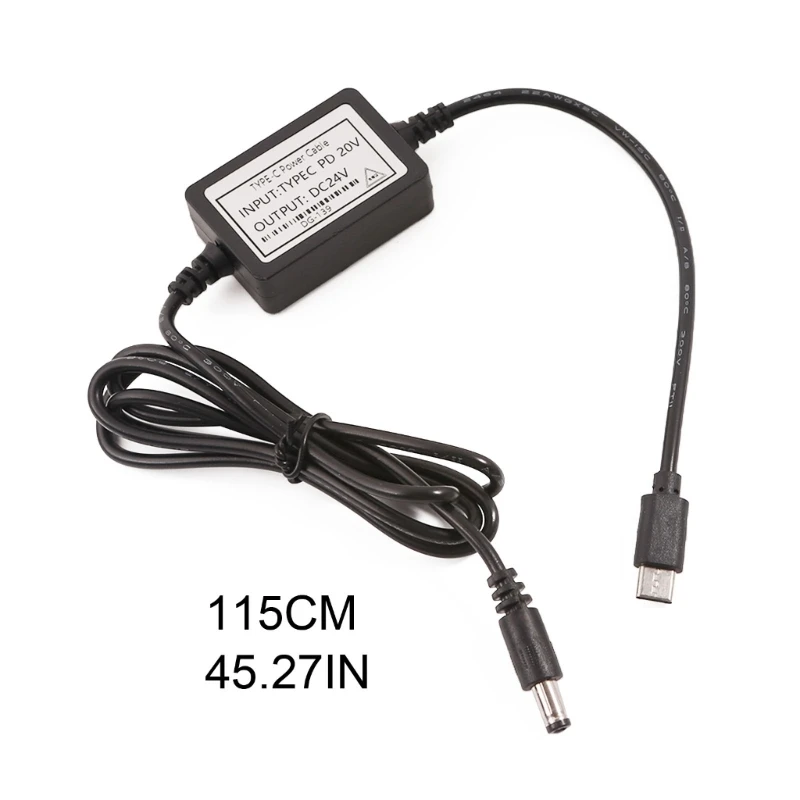 USB TypeC 20V to C24V 5.5x2.1mm Power Cable 12V 15V 20V In 24V Out for 24V Cameras and  Led Lights Power Supply