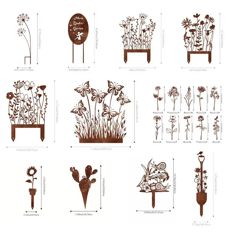 1/10Pcs Butterfly Flower Metal Garden Stake Anti Rust Outdoor Pathway Yard Garden Decorative Stake